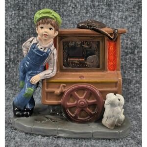 Vtg Toyo Music Box Street Organ Boy Dog Multicolor Ceramic Japan Works 4x7x6"